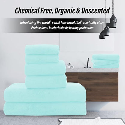 MOONQUEEN Ultra Soft Towel Set-Quick Drying-2 Bath Towels 2 Hand Towels 2 Washcloths - Microfiber Coral Velvet Highly Absorbent Towel for Bath Fitness, Bathroom,Sports,Yoga, Travel(Frozen Blue, 6 Pcs)