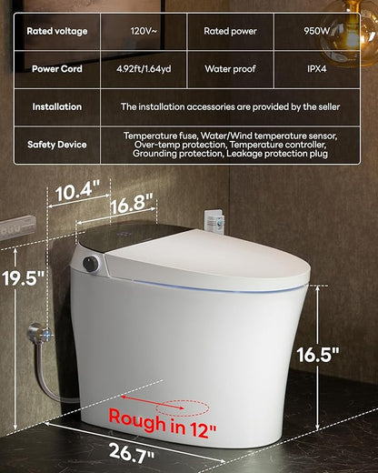 CANEST Smart Toilet with Bidet Built in, Auto Open Close Lid, ADA Height, Smart Temperature Control, Dual Flush with Tank, Heated Seat, Warm Dryer, Remote Control (TC-200GE NEW)