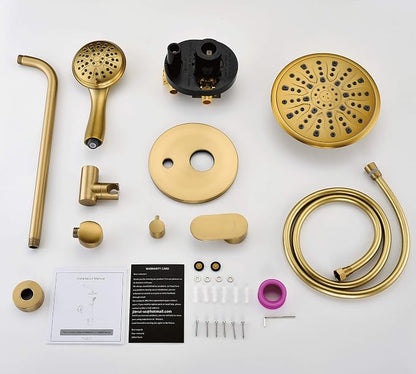 Gabrylly Shower System, 8" Wall Mounted Shower Faucet Set, Brushed Gold | Rain Shower Head with Handheld Spray Combo, All Metal Rainfall Shower Head Complete Set Shower Mixer Valve for Bathroom