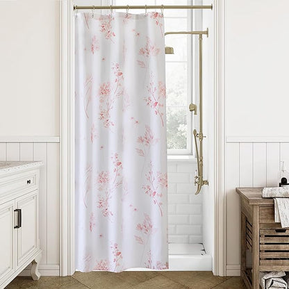 Cute Stall Shower Curtain for Kids Girls Bathroom, Hot Pink Floral Fabric Feminine Beautiful Shower Curtain Set with Hooks 36X72