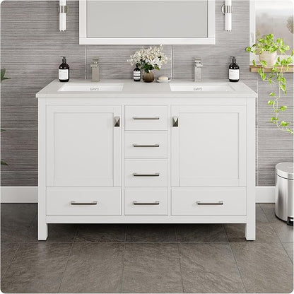 Eviva London 48 in. White Double Sink Bath Vanity with Carrara Quartz Top and Undermount Porcelain Sinks