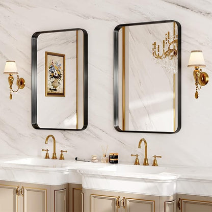 Bathroom Mirror for Wall, 30x20 Inch Rectangle Mirror,Matte Black Metal Framed Bathroom Vanity Mirror for Restroom Farmhouse, HD Tempered Glass,Anti-Rust Aluminum Alloy Mirror