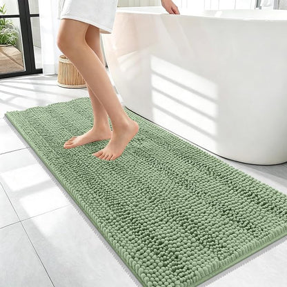 OLANLY Thick Bathroom Runner Rugs 47x17, Chenille Bath Rugs, Sage Green | Absorbent Striped, Rubber Backing, Machine Wash, Long Bath Mats for Bathroom Floor, Tub and Shower, Home Decor Accessories