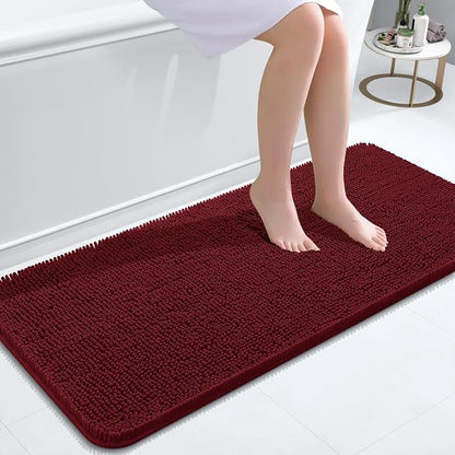OLANLY Bathroom Runner Rugs 47x20, Extra Soft Absorbent Chenille Bath Rugs | Burgundy, Quick-Drying Rubber Backing, Washable Long Bath Mat for Bathroom Floor, Tub and Shower, Home Decor Accessories