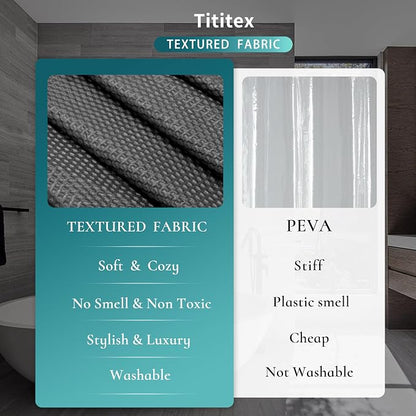 Tititex Solid Black Cloth Fabric Shower Curtain Liner with 2 Magnets - Texture Soft Hotel Quality Waterproof Shower Liner, Light-Weight & Machine Washable 36x72 inch