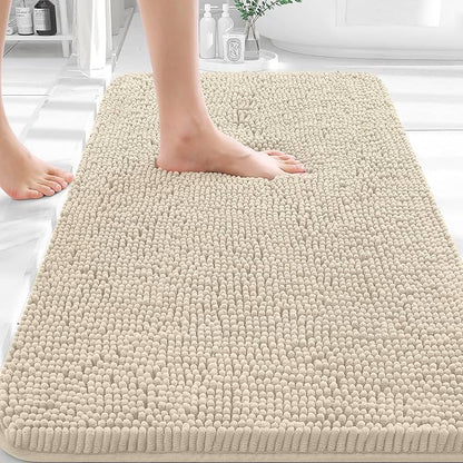 OLANLY Bathroom Rugs 35x24, Extra Soft Absorbent Chenille Bath Rugs | Sand, Quick-Drying Rubber Backing, Machine Washable Bath Mat for Bathroom Floor, Tub and Shower, Home Decor Accessories