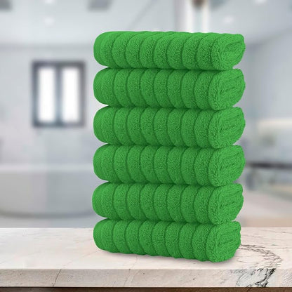 Elegant Comfort 100% Turkish Cotton Corduroy Ribbed Luxury Washcloths 6 Pack Soft 13 x 13 Inch - Higly Absorbent, Durable, Quick Dry, Spa Premium Hotel Quality for Bathroom or Travel, Emerald Green