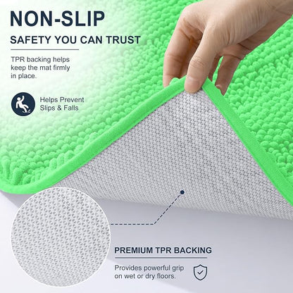 Smiry Thick Small Chenille Bathroom Rugs 24x16, Soft Bath Mat, Mint Green | Quick‑Dry & Machine Washable, Non‑Slip Bath Carpet, Striped Bath Rugs for Tub & Shower, Modern Home Decor Accessories