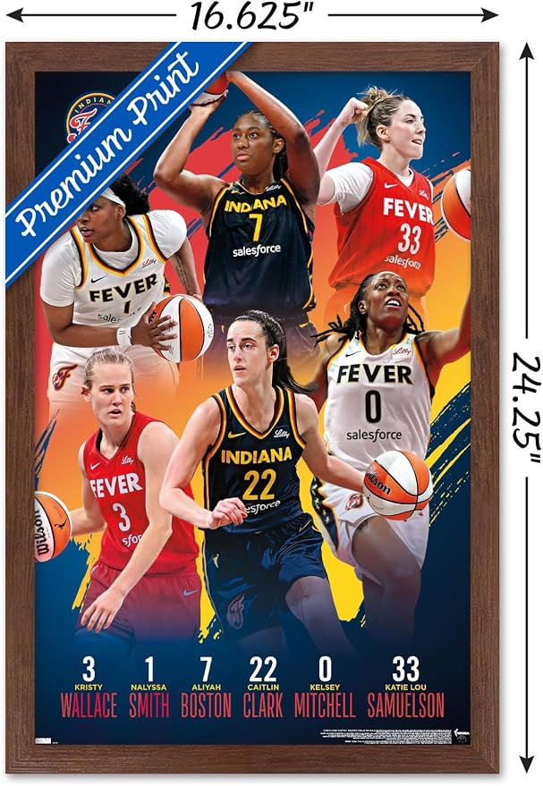 Trends International WNBA Indiana Fever -Team 24 Wall Poster, 22.4L x 14.7W, Mahogany Framed Version