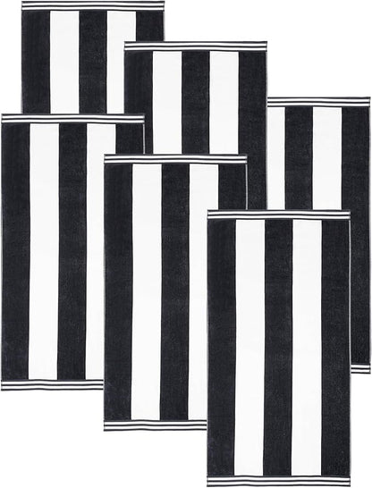 Superior Cotton Striped Beach Towels, Colorful Towels for Adult, Kid, Pool, Swimming, Sand, Travel, Large Oversized, Absorbent, Fast Drying, Bath Basics, Cabana Collection, Set of 6, Charcoal