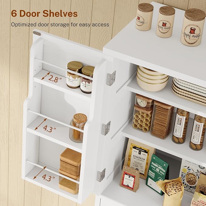 Farmhouse Pantry Cabinet, 66.9″H Tall Kitchen Storage Cabinet with Barn Doors, Adjustable Shelves & Drawer, Freestanding Cupboard for Kitchen, Dining Room, Living Room, Bathroom, White