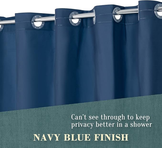 No Hook PEVA Shower Curtain or Liner, Standard Size 71x74, Navy Blue | 8G Heavy Duty, Blue Bathroom Shower Curtain, No Hooks Required, Waterproof Plastic & PVC Free