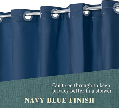 No Hook PEVA Shower Curtain or Liner, Standard Size 71x74, Navy Blue | 8G Heavy Duty, Blue Bathroom Shower Curtain, No Hooks Required, Waterproof Plastic & PVC Free