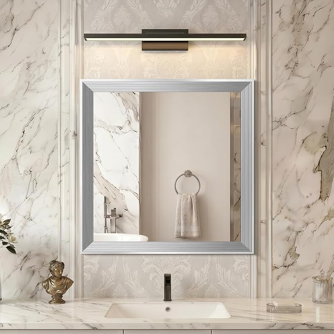 DESBING 24"x24" Silver Bathroom Mirrors for Over Sink | Tempered Glass, Metal Frame, Rectangle Vanity Wall Mirror for Bathroom, Living Room, Bedroom, Horizontally or Vertically