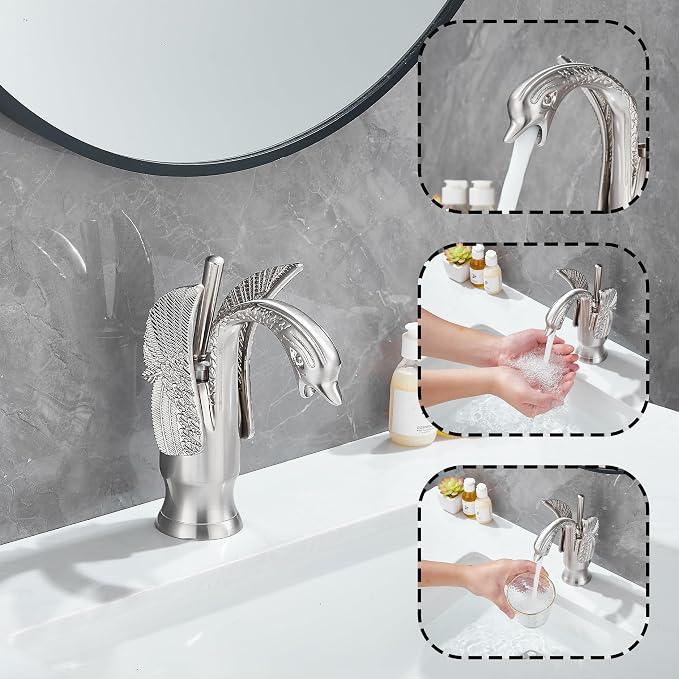 Bathroom Faucet Brushed Nickel Swan Single Handle 1 Hole Bathroom Vanity Faucet Basin Tap Deck Mount Lavatory