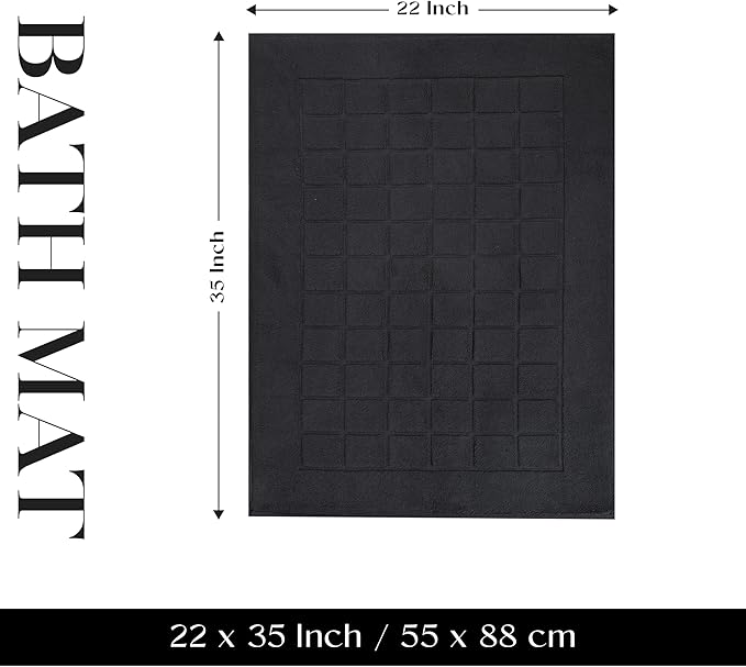 Superior 100% Cotton Bathmat Set, Bath Mats, Bathroom Decor, Shower, Bathtub Essentials, Home Accessories, Small Washable Rug, No Backing, Heavyweight, Nora Collection, Set of 2, 22" x 35", Black