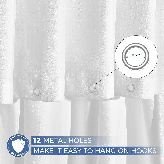 downluxe Waterproof Fabric Shower Curtain Liner, Soft Cloth Shower Liner with Magnets, Machine Washable & Hotel Quality Bathroom Curtain, 72" W x 72" L, Waffle White