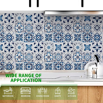 LONGKING Peel and Stick Backsplash Tile Stickers, Admiral Blue Geometric-Shaped Pattern Tile for Kitchen, Stick on Wall Tiles (10 Sheets) | Peel and stick backsplash, self-adhesive wall tile, Admiral Blue, geometric, waterproof, kitchen bathroom wall, ...