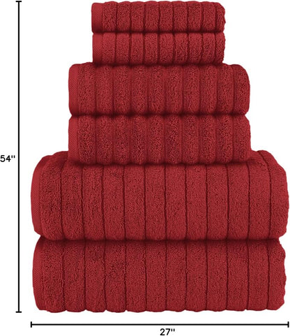 Elegant Comfort 100% Turkish Cotton Corduroy Ribbed Luxury Bath Towels 6-Piece Set, Premium Feel - Quick Dry, Highly Absorbent, Contains 2 Bath Towels, 2 Hand Towels, and 2 Washcloths, Burgundy
