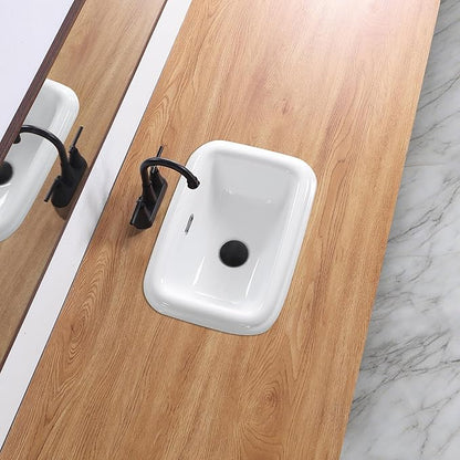 Bathroom Vessel Sink 18 Inch Small Drop In Bathroom Sink Rectangular Semi Recessed Sinks with Overflow White Ceramic Small Vanity Sinks for Tiny Bathrooms