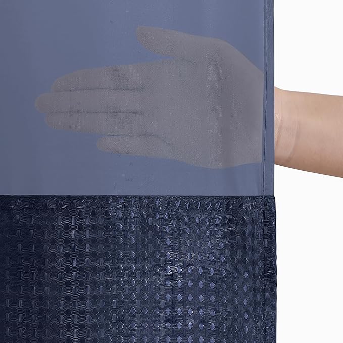 Americanflat 72x75 Hookless Waffle Pattern Shower Curtain - Water-Resistant Long Shower Curtain with Sheer Panel, Snap-in Liner, and Durable Grommets - 100% Polyester - Blue