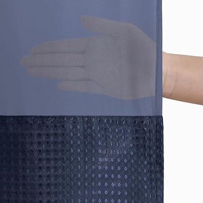 Americanflat 72x75 Hookless Waffle Pattern Shower Curtain - Water-Resistant Long Shower Curtain with Sheer Panel, Snap-in Liner, and Durable Grommets - 100% Polyester - Blue
