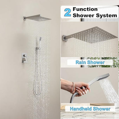 Brushed Nickel Shower System with 12-Inch Rain Showerhead and Handheld | Innovative air-injection technology for low pressure, high-flow rate up to 3.22 GPM ensuring powerful consistent stream