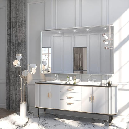 TETOTE 60 x 36 Inch Silver Wall Mirror, Brushed Silver Modern Decorative Rectangular Framed Large Farmhouse Vanity Mirrors for Bathroom Living Room (Horizontal/Vertical)
