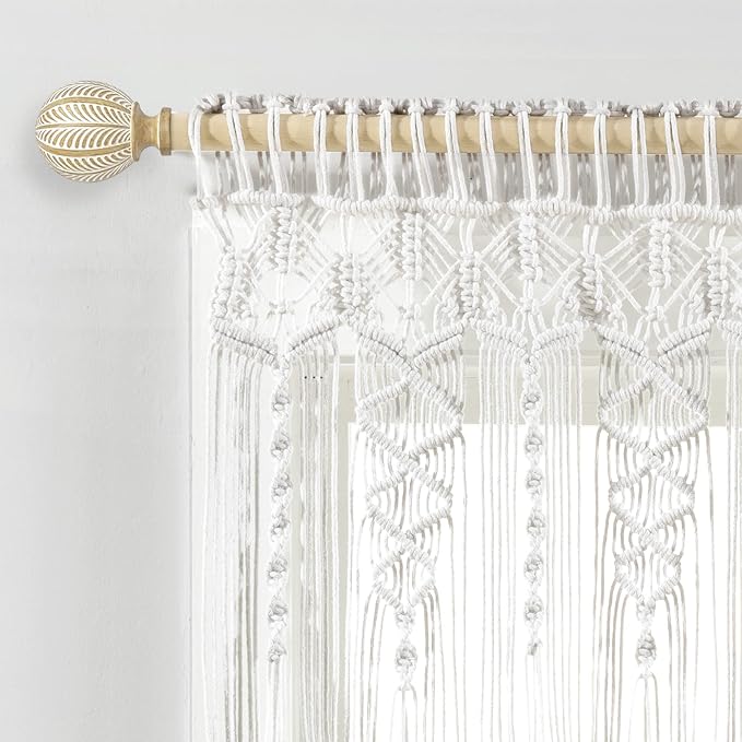 Lush Decor Boho Macrame Textured Cotton Valance, 50" W x 20" L, White - Boho Kitchen Curtains & Wall Decor - Macrame Valance - Bathroom Window Curtains