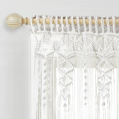 Lush Decor Boho Macrame Textured Cotton Valance, 50" W x 20" L, White - Boho Kitchen Curtains & Wall Decor - Macrame Valance - Bathroom Window Curtains
