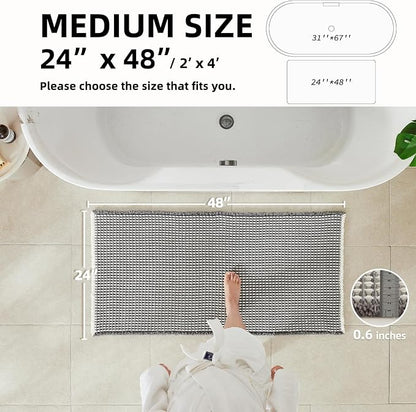 TYUU Waffle Bath Mat, Boho Bathroom Rugs Non Slip, 48x24 Grey & White | Super Absorbent Quick Dry Bath Rug, Non-Slip Backing, Soft Waffle Washable Farmhouse Bathroom Mats, Tub, Shower & Home Decor