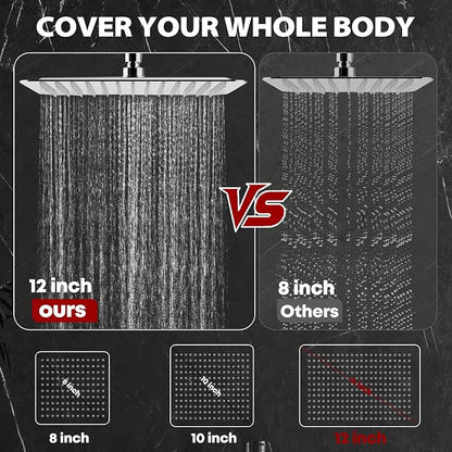 14 Inch Shower Head, Rain Shower Head with Adustable Extension Arm, Detachable Silver Rina Shower Head with Handheld Spray, High Pressure Shower Hose with Holder in Bathroom