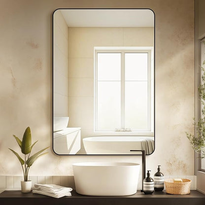 Bathroom Vanity Mirror, Black Framed Mirror for Over Sink, 40x28 | HD glass, distortion-free for makeup and grooming, Sturdy frame, all mounting hardware, hangs horizontal or vertical