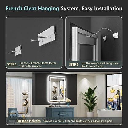 30x36 LED Bathroom Mirror, Backlit & Front Lit Lighted Mirror | Anti-Fog Vanity Mirror with Lights, 3 Color Dimmable, Memory, HD Tempered Glass, CRI95, IP54, UL Listed, Horizontal/Vertical