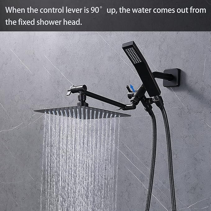 G-Promise Solid Metal Shower Head Diverter with Holder 3-Way (Chrome) | Spray Separately or Both, Adjustable-Angle Bracket, Anti-Leak, Smooth Knob Switch, Easy Install, Universal Replacement Part