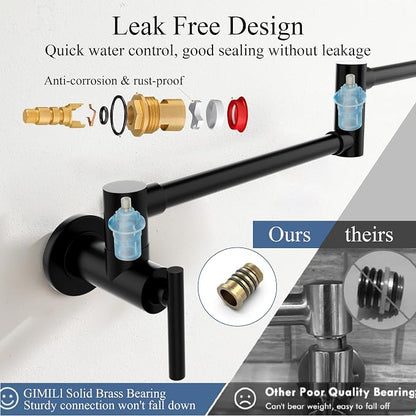 Faucets with Wall Mount Double Joint Swing Arms - Leak Free Design with High-Flow Aerators - Retractable & Folding for Space Saving