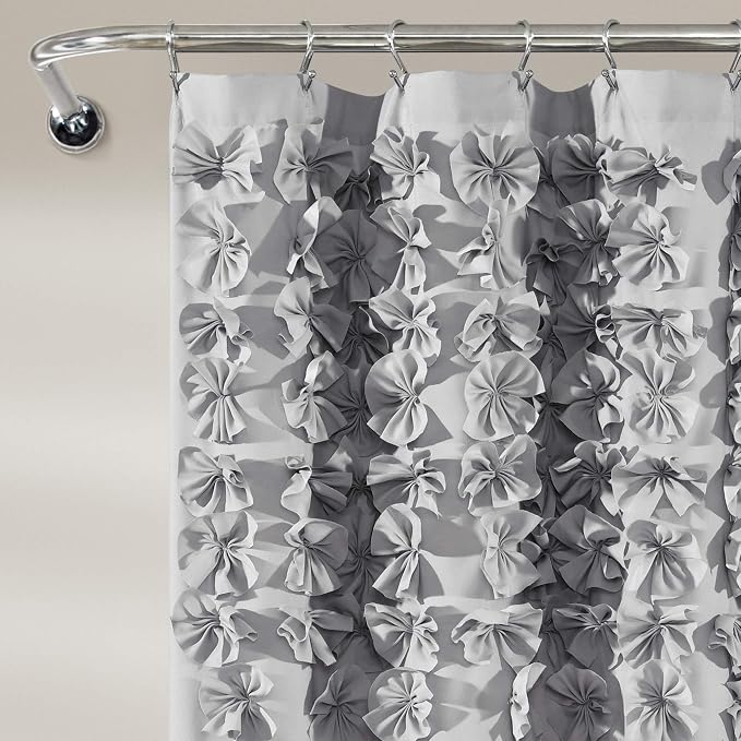 Lush Decor Lucia Shower Curtain 72" W x 72" L, Light Gray - Bathroom Curtain - Coquette Decor - Flower Shower Curtains - Gray Fabric Shower Curtains