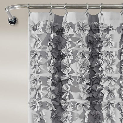 Lush Decor Lucia Shower Curtain 72" W x 72" L, Light Gray - Bathroom Curtain - Coquette Decor - Flower Shower Curtains - Gray Fabric Shower Curtains