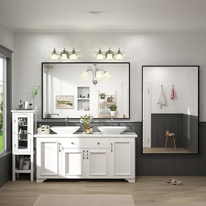 50x40 Inch Black Metal Framed Bathroom Mirror for Wall, Large Rectangle Mirror, Matte Black Bathroom Vanity Mirror, Anti-Rust, Square Corner, Shatterproof, (Horizontal/Vertical)
