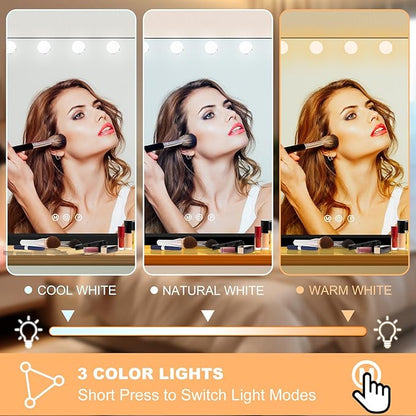 Moonee Black Vanity Mirror with Lights, Hollywood Lighted Makeup Mirror with 18 Dimmable Bulbs and 10X Magnification, 3 Colors Modes, Aluminum Metal Frame, Light Up Mirror for Tabletop/Wall（32" x 24"）