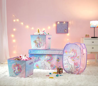 Idea Nuova JoJo Siwa Bow Unicorn Believe in Your Dreams Pop Up Hamper with Durable Carry Handles, 21'' H x 13.5'' W X 13.5'' L