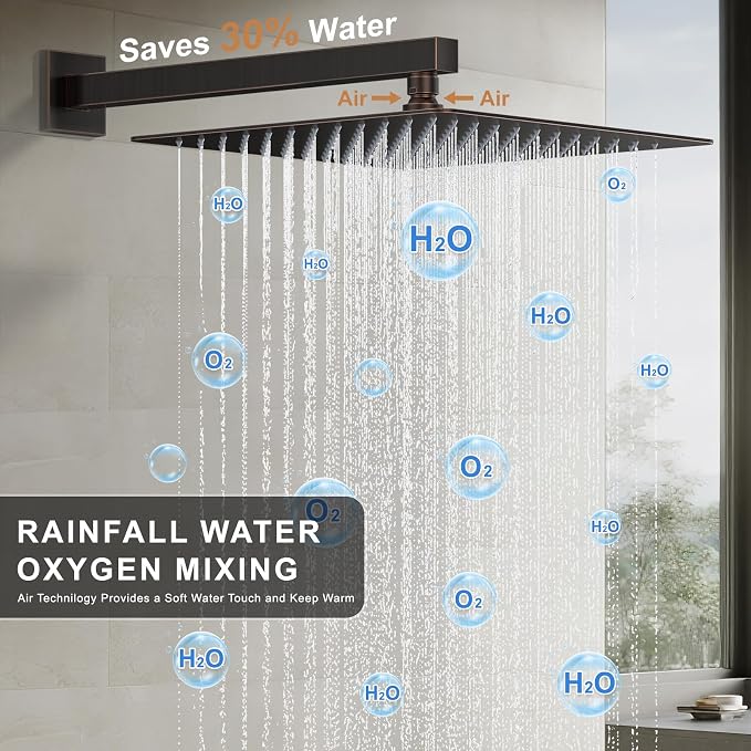 Rain Shower System 12" & 6" Dual Shower Heads, Wall Mount Shower Faucet Set | Ideal for bathroom remodels and upgrades with 12" rain shower, 6" angled shower, handheld spray and complete valve kit.