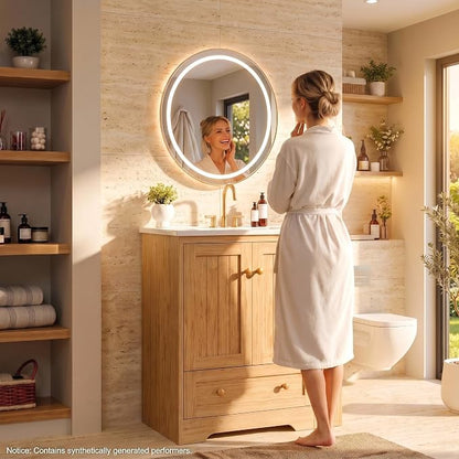 IRONCK Bathroom Vanity with Ceramic Sink, 30" Bathroom Cabinet, Natural | Features a Ceramic Sink, 3 Doors, 1 Drawer and Flexible Side Storage for Organized Bathroom Storage