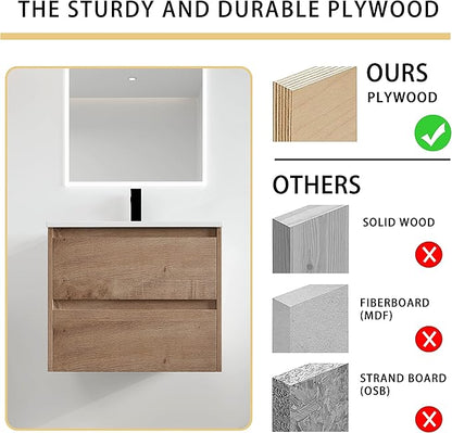 Malwee 24" Floating Bathroom Vanity with Sink, 24 Inch Single Sink Wall Mounted Bathroom Vanity Combo, with 2 Drawers and White Ceramic Basin Top, Bath Wall-Hung Cabinet Set with Storage MA05124IMO-2