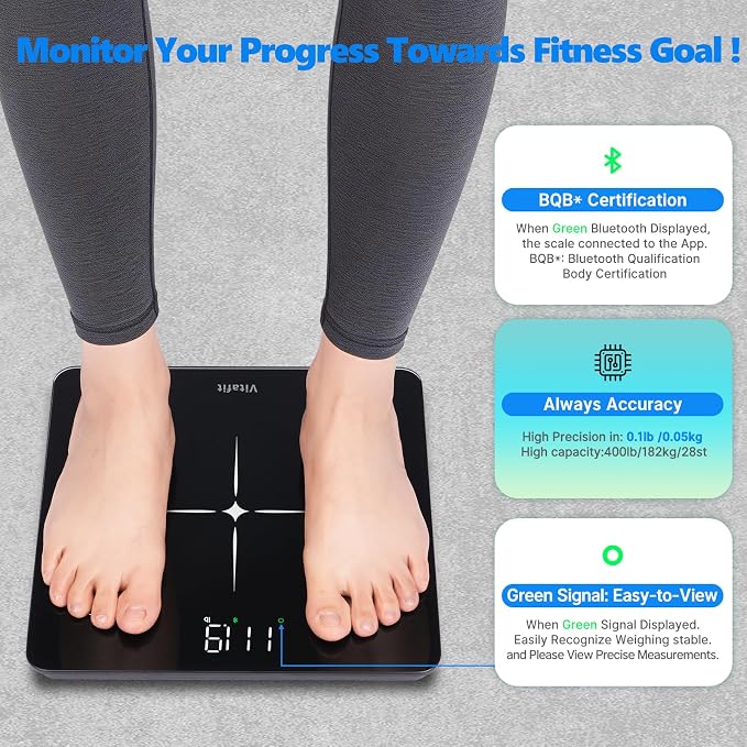 Vitafit FSA&HSA Smart Weight Scale, Accuracy 0.1lb by Our Professional Scale Factory Since 2001, Scale for Body Weight App Sync 13 Body Composition with BMI, Body Fat and Muscle, 400lb, LED, Black