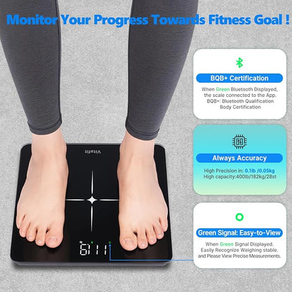 Vitafit FSA&HSA Smart Weight Scale, Accuracy 0.1lb by Our Professional Scale Factory Since 2001, Scale for Body Weight App Sync 13 Body Composition with BMI, Body Fat and Muscle, 400lb, LED, Black