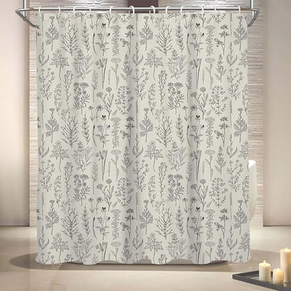 Coxila Vintage Floral Shower Curtain Beige Cream Retro Flower Farmhouse Spring Rustic Country Ivory Botanical Plant Nature Cottagecore Boho Cute Bathroom 60 x 72 Inch Polyester Fabric 12 Pack Hooks