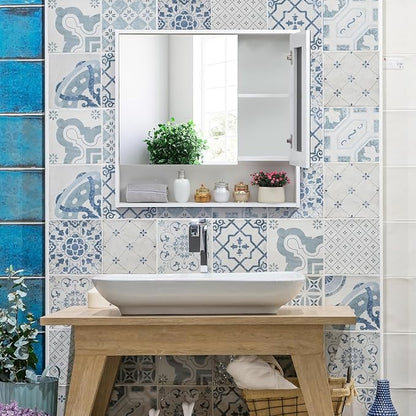 ALIMORDEN Medicine Cabinet with Mirror and Shelves, Bathroom Wood Wall Cabinet Over The Toilet, Vanity, Recessed or Surface Mount, 30.07 Inch x 30 Inch, White