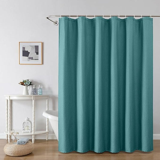 OWENIE Turquoise Shower Curtain or Bathroom 72x72 Inch, 3D Embossed Textured Waffle Fabric Shower Curtains, Soft Hotel Farmhouse Style, Water Repellent, Machine Washable, Turquoise, 72" W x 72" L