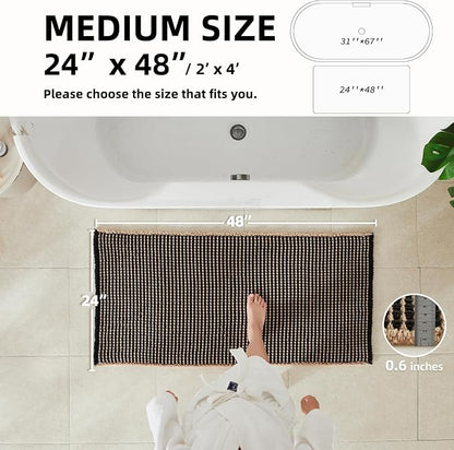 TYUU Waffle Bath Mat, Boho Bathroom Rugs Non Slip, 48x24 Khaki & Black | Super Absorbent Quick Dry Bath Rug, Non-Slip Backing, Soft Waffle Washable Farmhouse Bathroom Mats, Tub, Shower & Home Decor